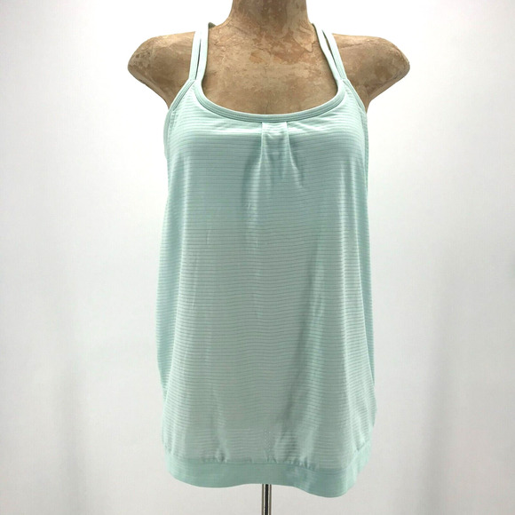 Athleta Tops - Athleta Tank Womens Medium Light Blue Attached Bra Criss Cross Sleeveless